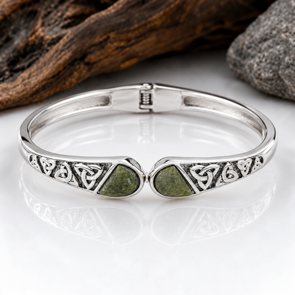 Connemara Marble Trinity Knot Hinged Bangle