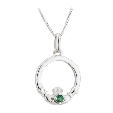 Sterling Silver Green Crystal Claddagh Pendant