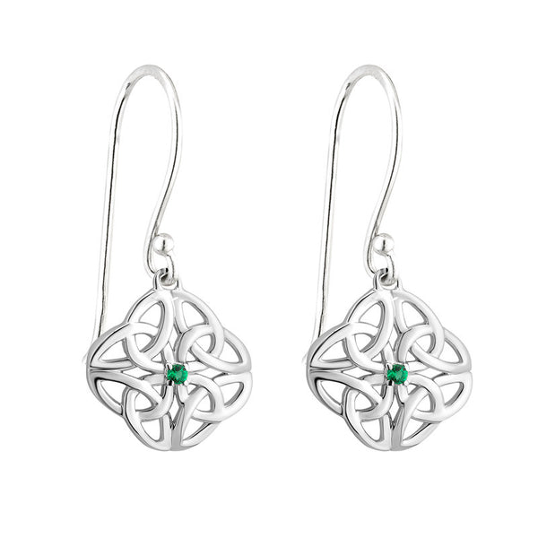 Celtic Knot Drop Earrings with Emerald
