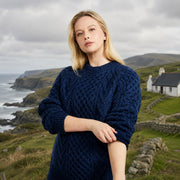 Kilronan Aran Ladies Navy Honeycomb Sweater