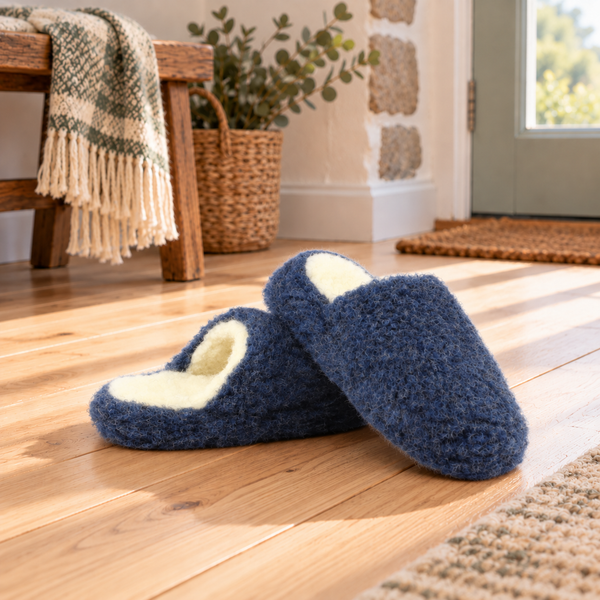 Cozy Navy Wool Slippers