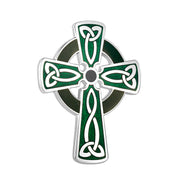 Green Enamel Celtic Cross Brooch