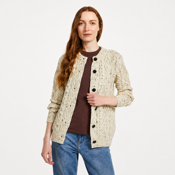 Ladies Flecked Cream Heritage Aran Lumber Cardigan