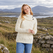 Maeve Aran Supersoft Natural Sweater with Button Collar
