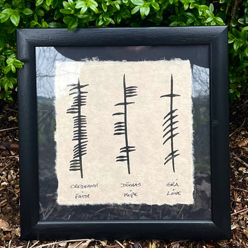 Handpainted Ogham 'Faith, Hope and Love' Small Frame