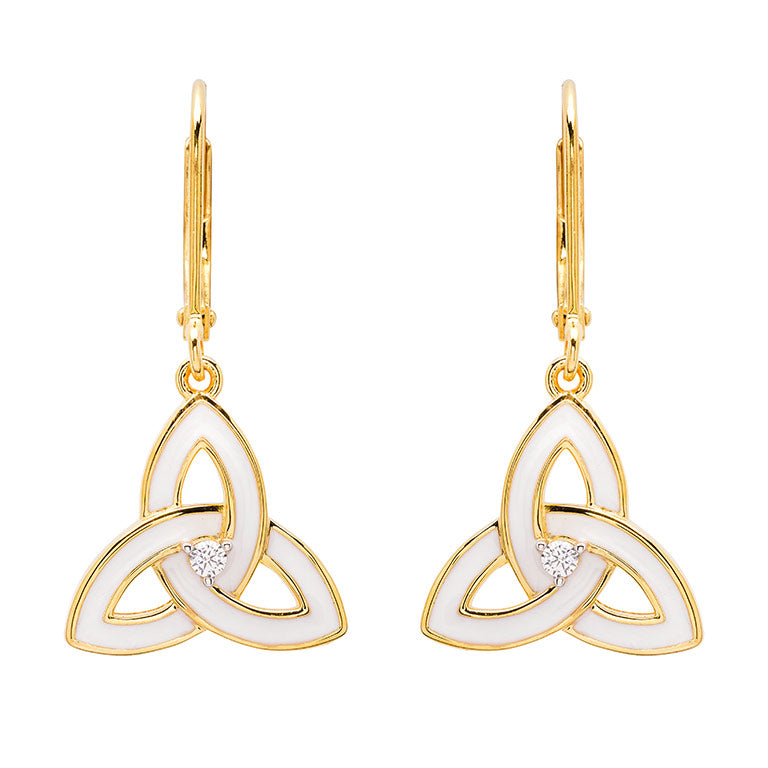 Gold Vermeil White Enamel Celtic Trinity Knot Earrings