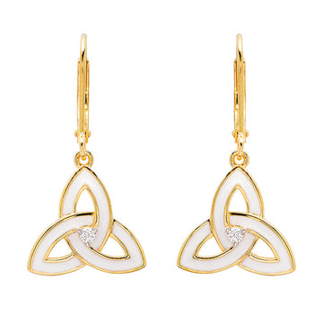 Gold Vermeil White Enamel Celtic Trinity Knot Earrings