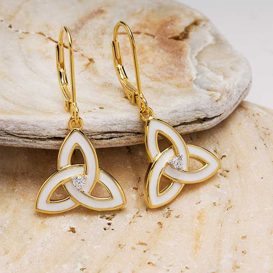 Gold Vermeil White Enamel Celtic Trinity Knot Earrings