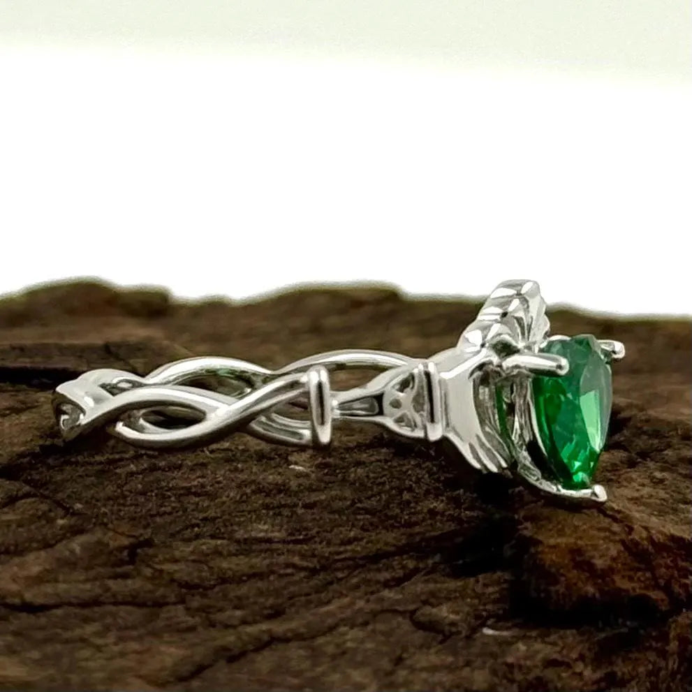 Emerald Twist Claddagh Ring