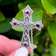 Oxidised Celtic Cross with Garnet