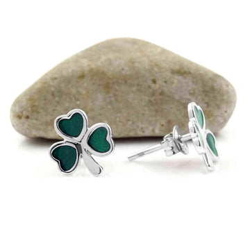 Silver Small Enamel Shamrock Stud Earrings