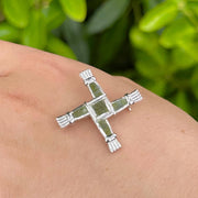 Connemara Marble St. Brigid Cross Silver Brooch