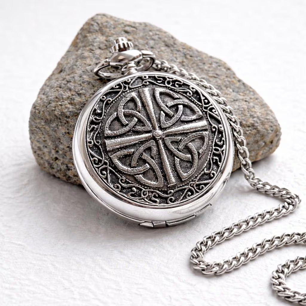 Mullingar Pewter Mechanical Pocket Watch with Trinity Knot,Pocket Watch