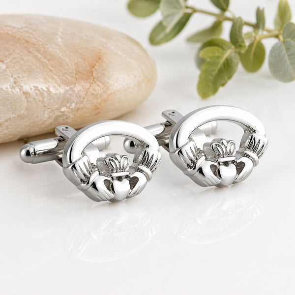 Rhodium Plated Claddagh Cufflinks