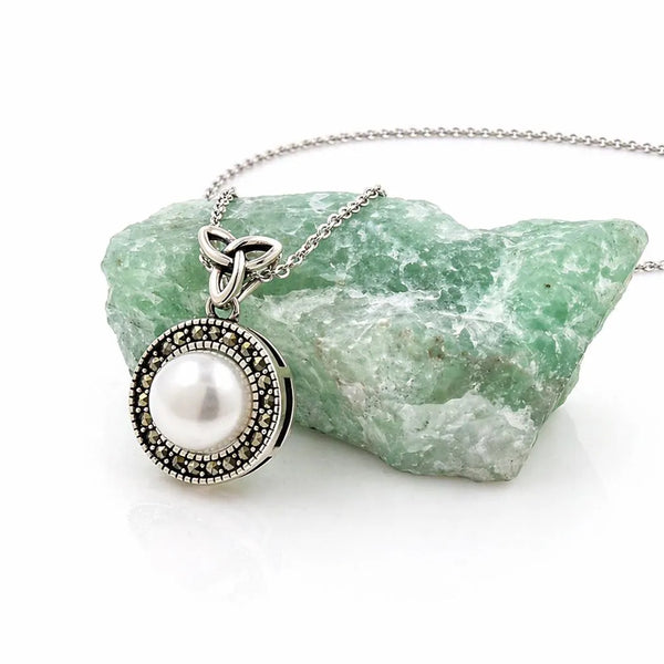 Pearl Necklace with Trinity Knot and Marcasite