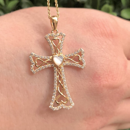 Celtic Cross Necklace With Pearl In Gold Plating