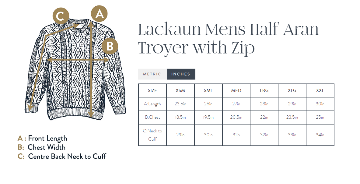 Lackaun Mens Half Aran Troyer with Zip