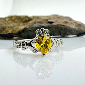 November Birthstone Silver Claddagh Ring