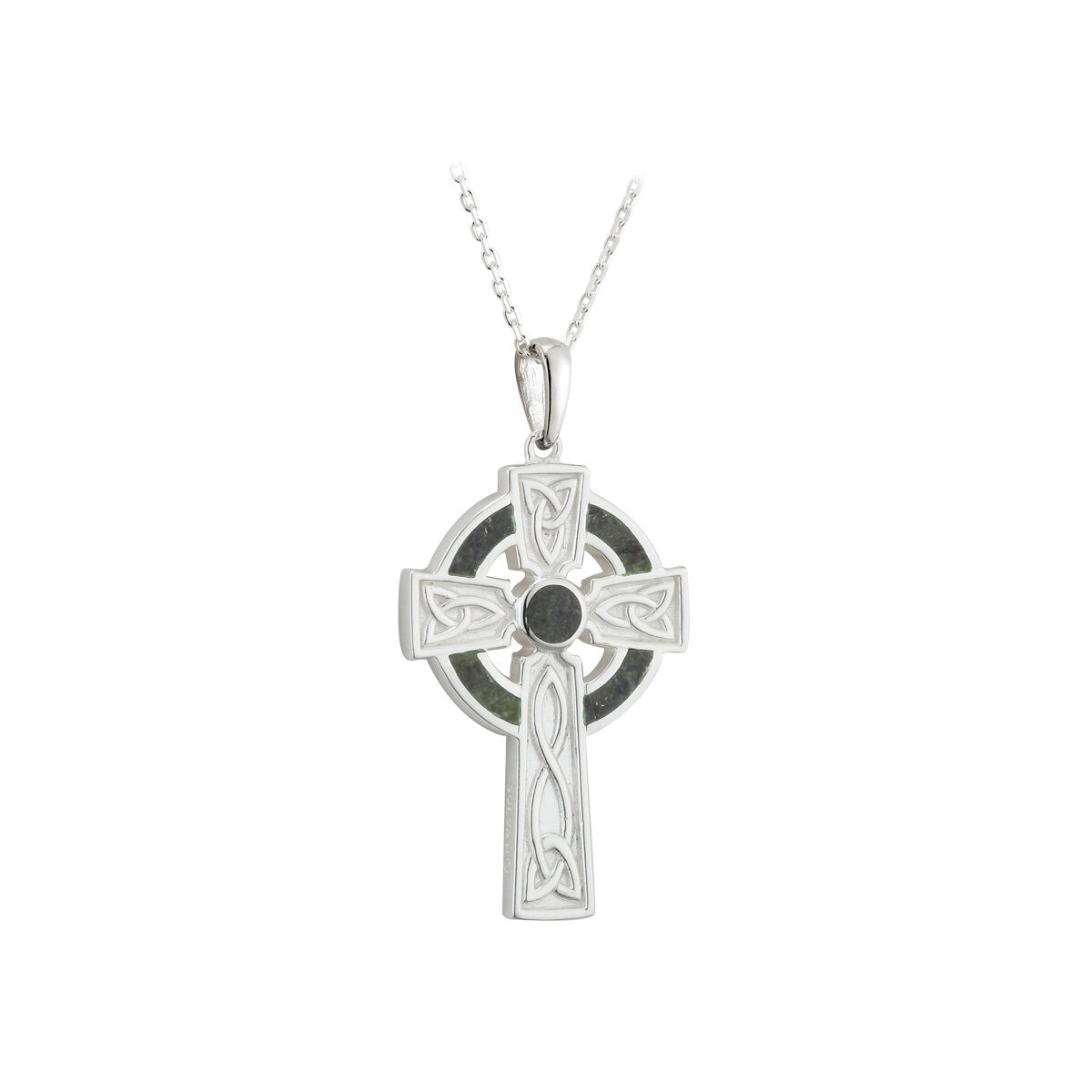 Silver CONNEMARA MARBLE CELTIC CROSS NECKLACE