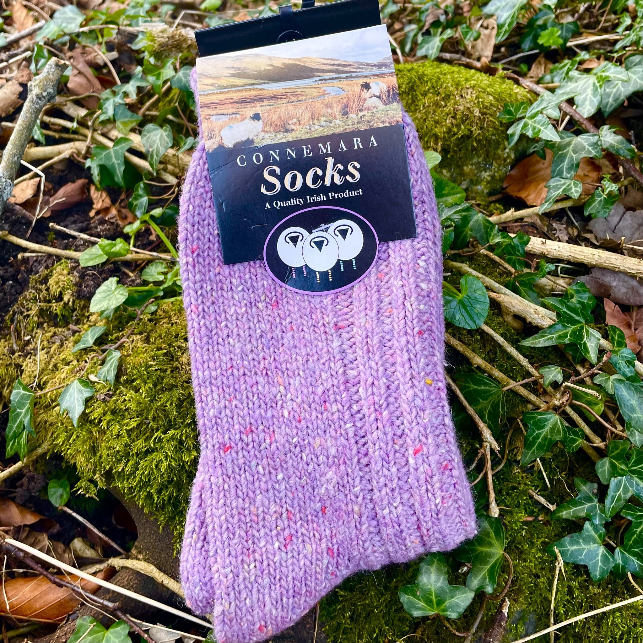 Connemara Socks - Purple Wool Blend With Flecks