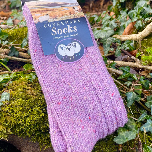 Connemara Socks - Purple Wool Blend With Flecks