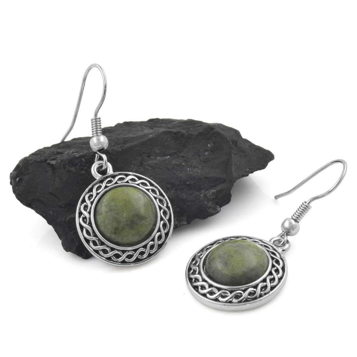 Rhodium Connemara Marble Celtic Drop Earrings