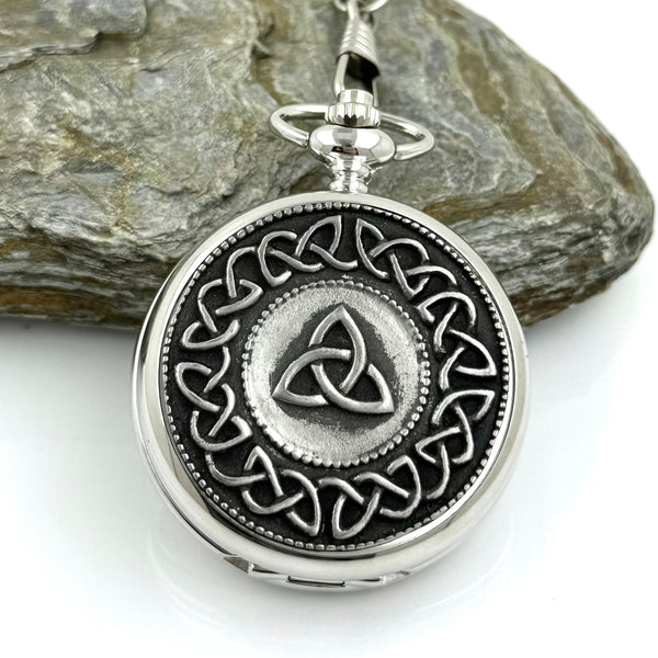 Mullingar Pewter Mechanical Pocket Watch with Trinity Knot Design,Pocket Watch