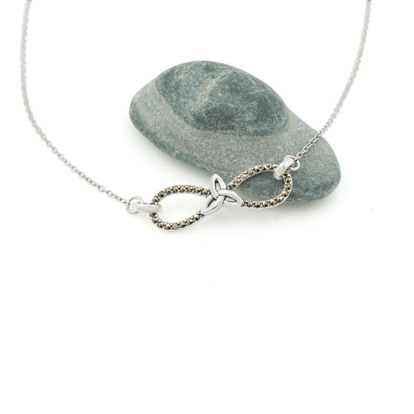 Sterling Silver Marcasite Infinity Trinity Knot Necklace,Pendant