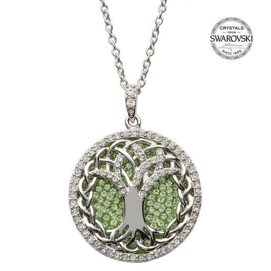 Shanore Tree of Life Necklace encrusted with Peridot and White Swarovski Crystal