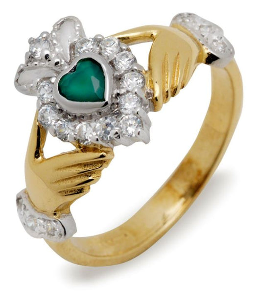 10k Gold Green Agate Claddagh Ring