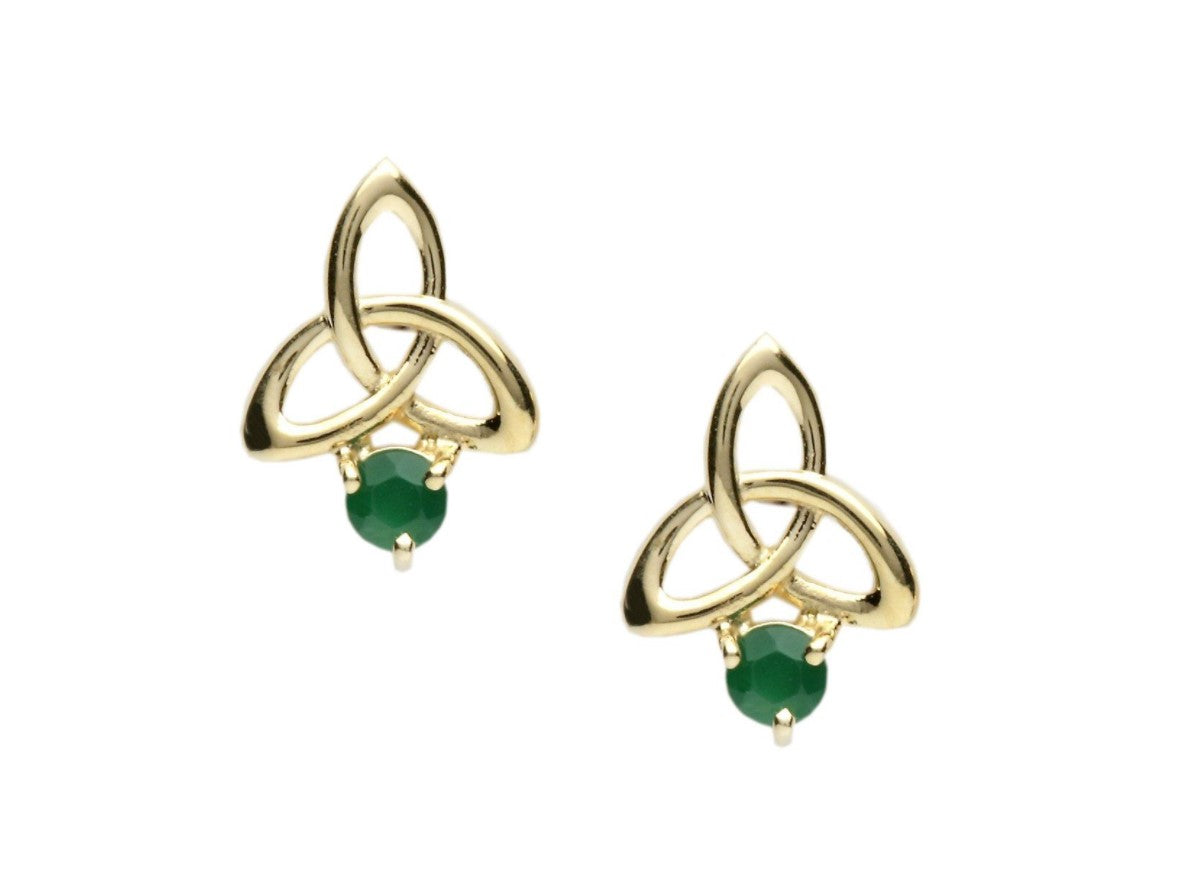 10k Gold Trinity Knot Earrings With Green Agates
