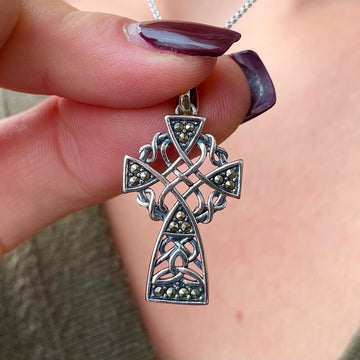 Celtic Cross with Trinity Knot and Marcasite Stones