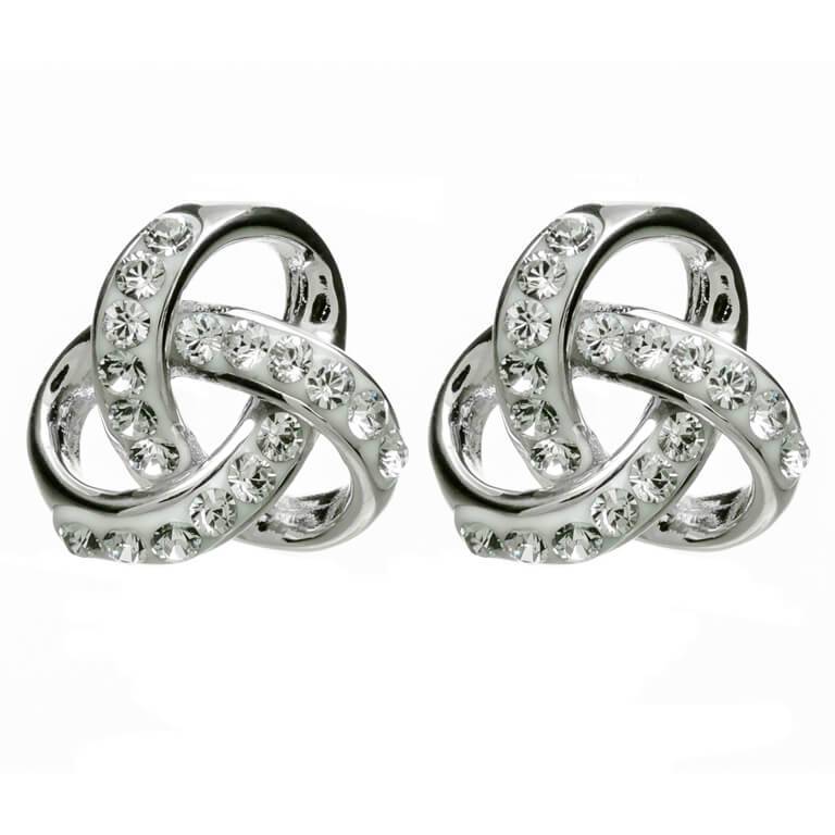 Shanore Silver Trinity Knot Earrings encrusted with White Swarovski Crystals