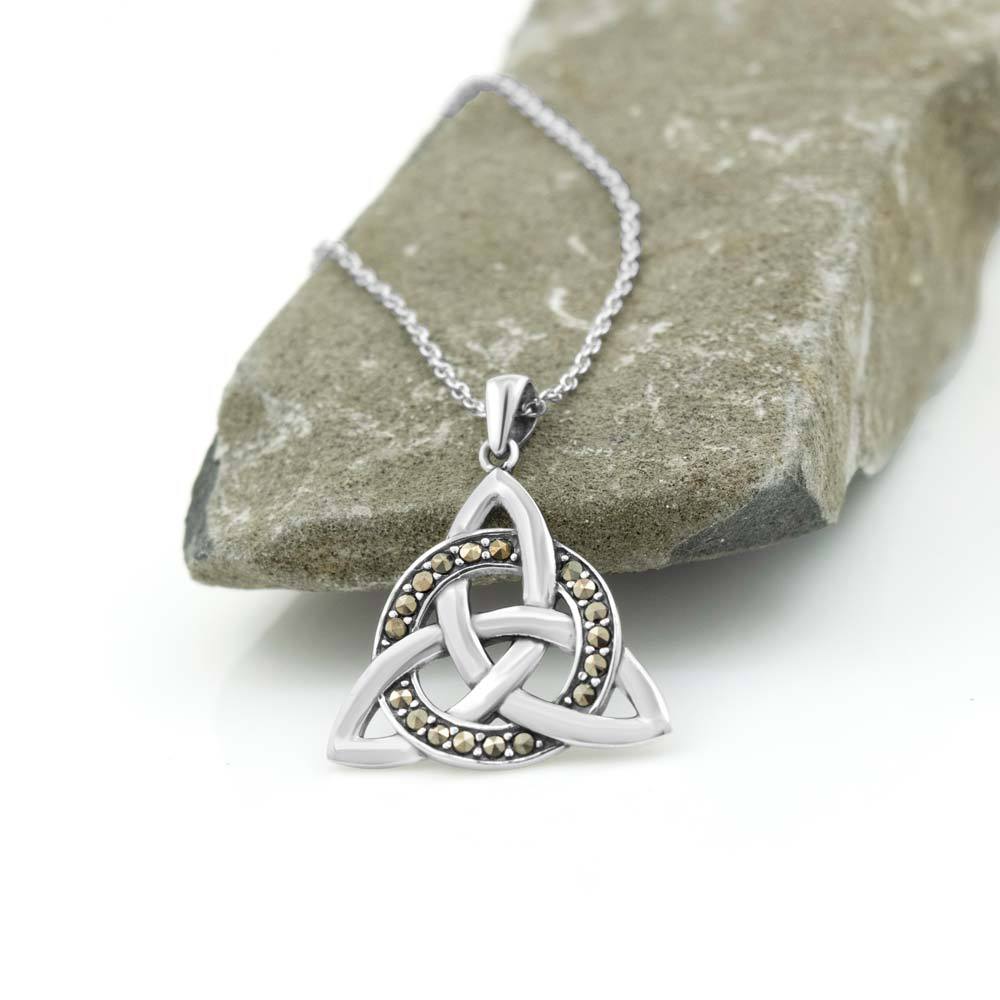 Silver Trinity Knot Pendant with Marcasite Stones