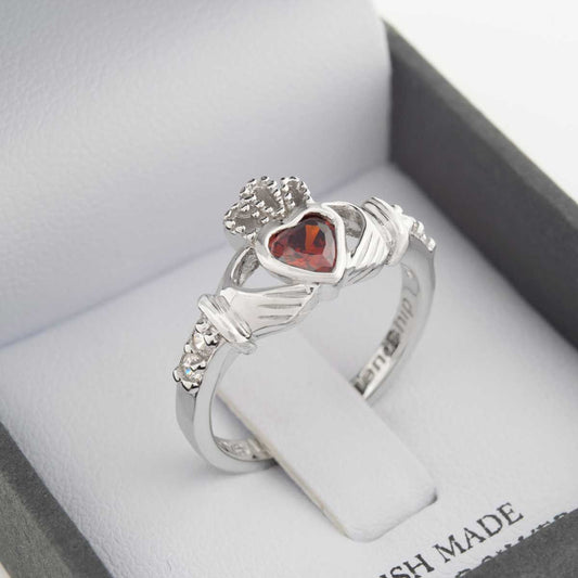 Shanore Silver Claddagh Ring January Birthstone