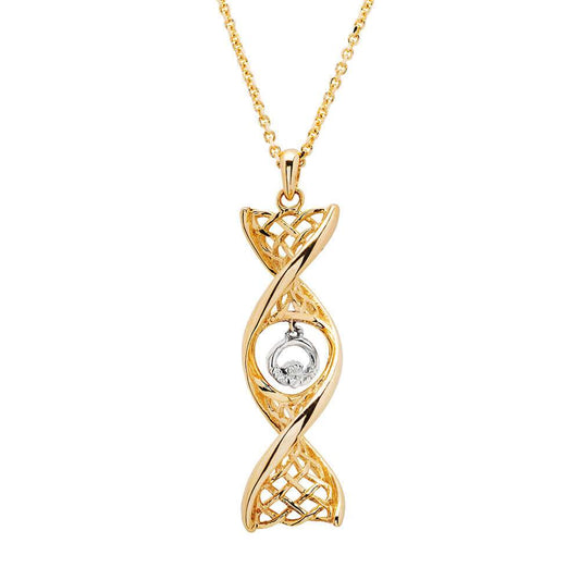 14K Gold Claddagh Necklace Celtic DNA Design