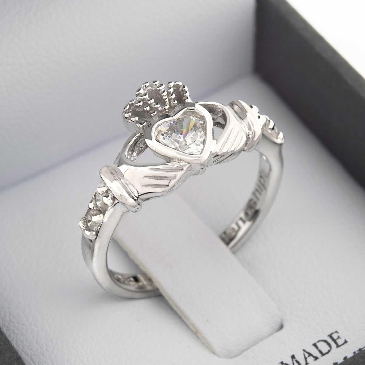 Shanore Silver Claddagh Ring April Birthstone