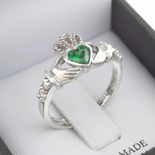 Shanore Silver Claddagh Ring May Birthstone