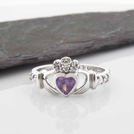 Shanore Silver Claddagh Ring June Birthstone