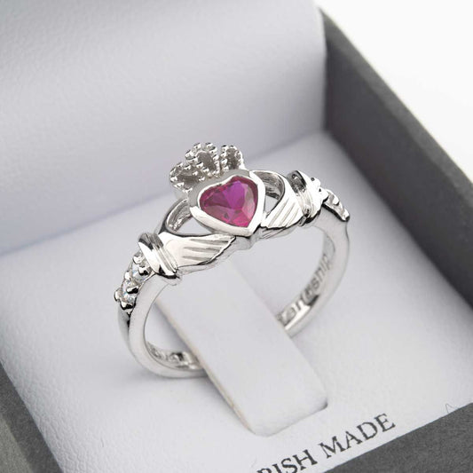 Shanore Silver Claddagh Ring July Birthstone