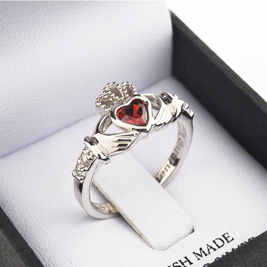 Shanore White Gold Claddagh Birthstone Ring - January