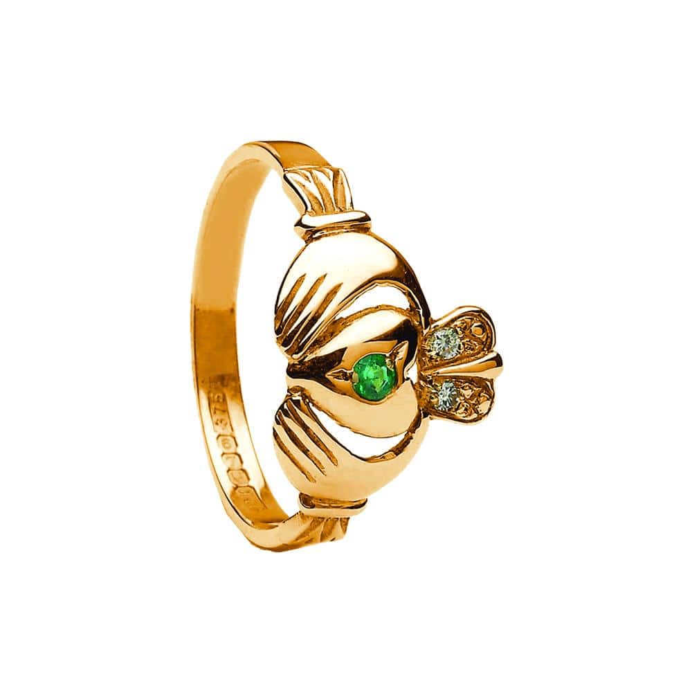 Diamond and Emerald Claddagh Ring