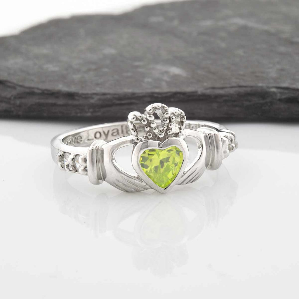 Shanore Silver Claddagh Ring August Birthstone