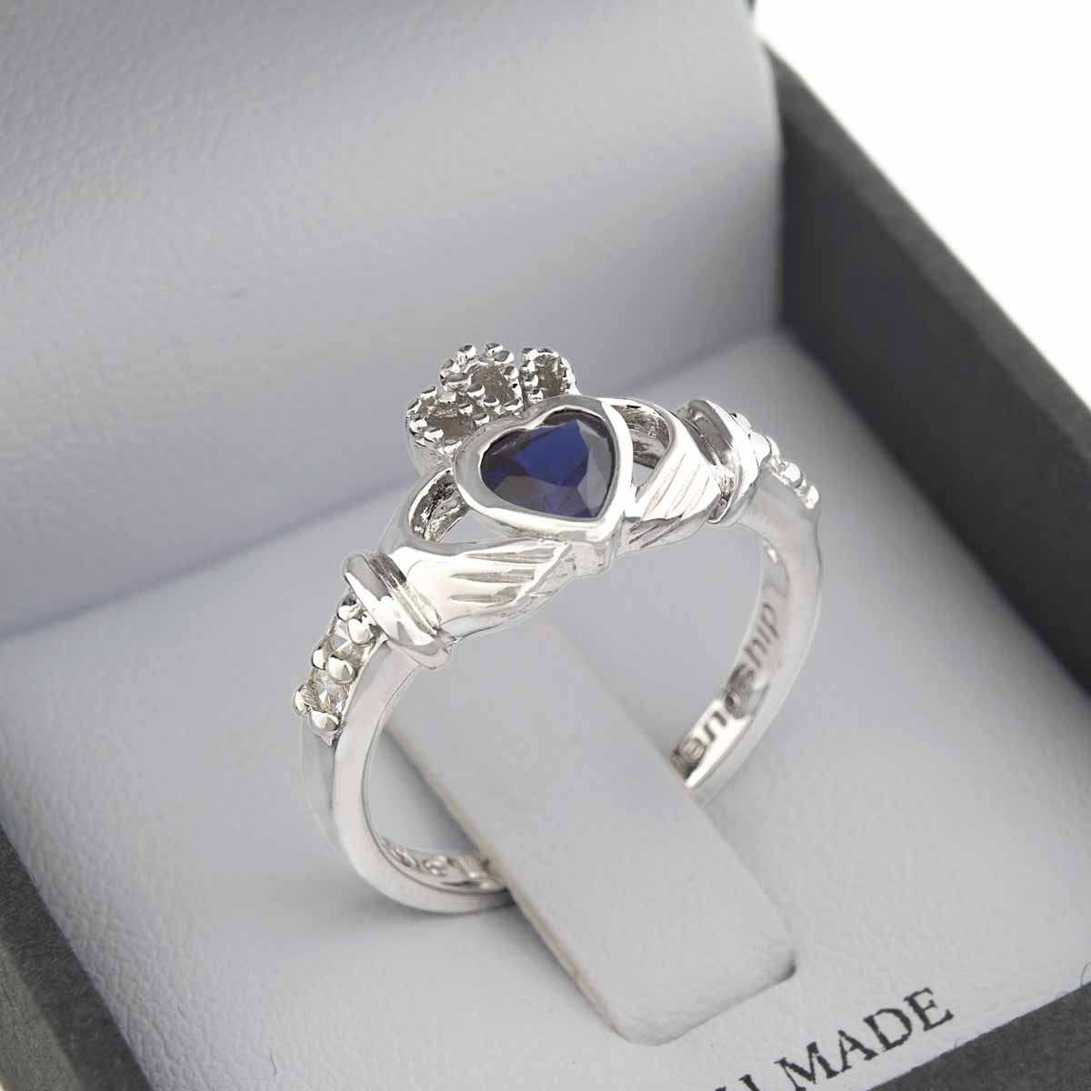 Shanore Silver Claddagh Ring September Birthstone
