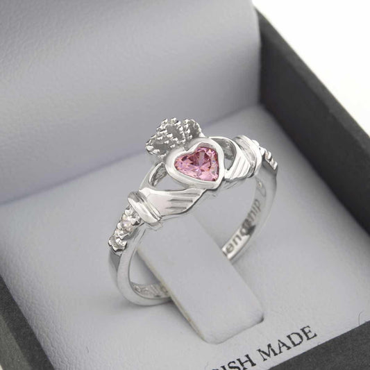 Shanore Silver Claddagh Ring October Birthstone