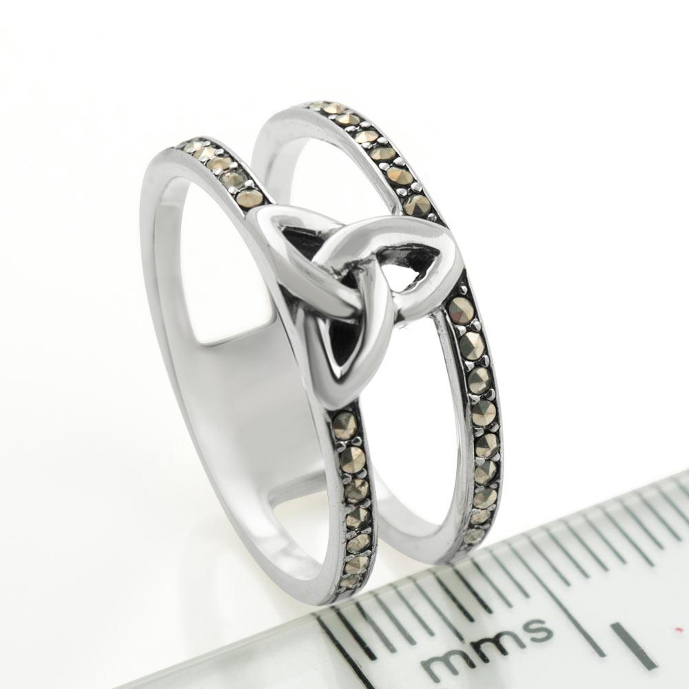 Sterling Silver Marcasite Trinity Double Band Ring