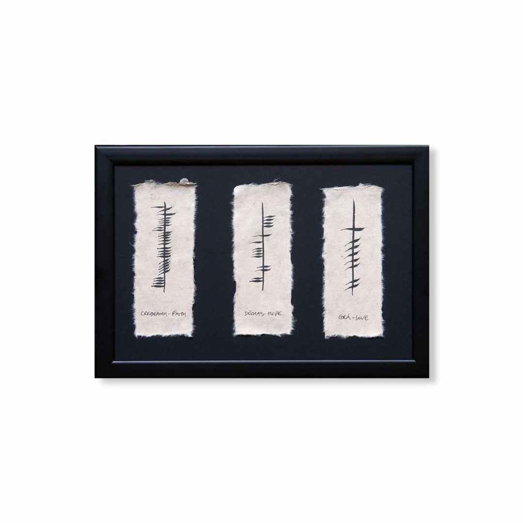Ogham Framed Gift 'Faith - Hope - Love'