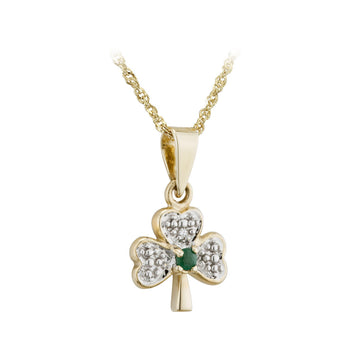 14K GOLD DIAMOND & EMERALD SHAMROCK PENDANT