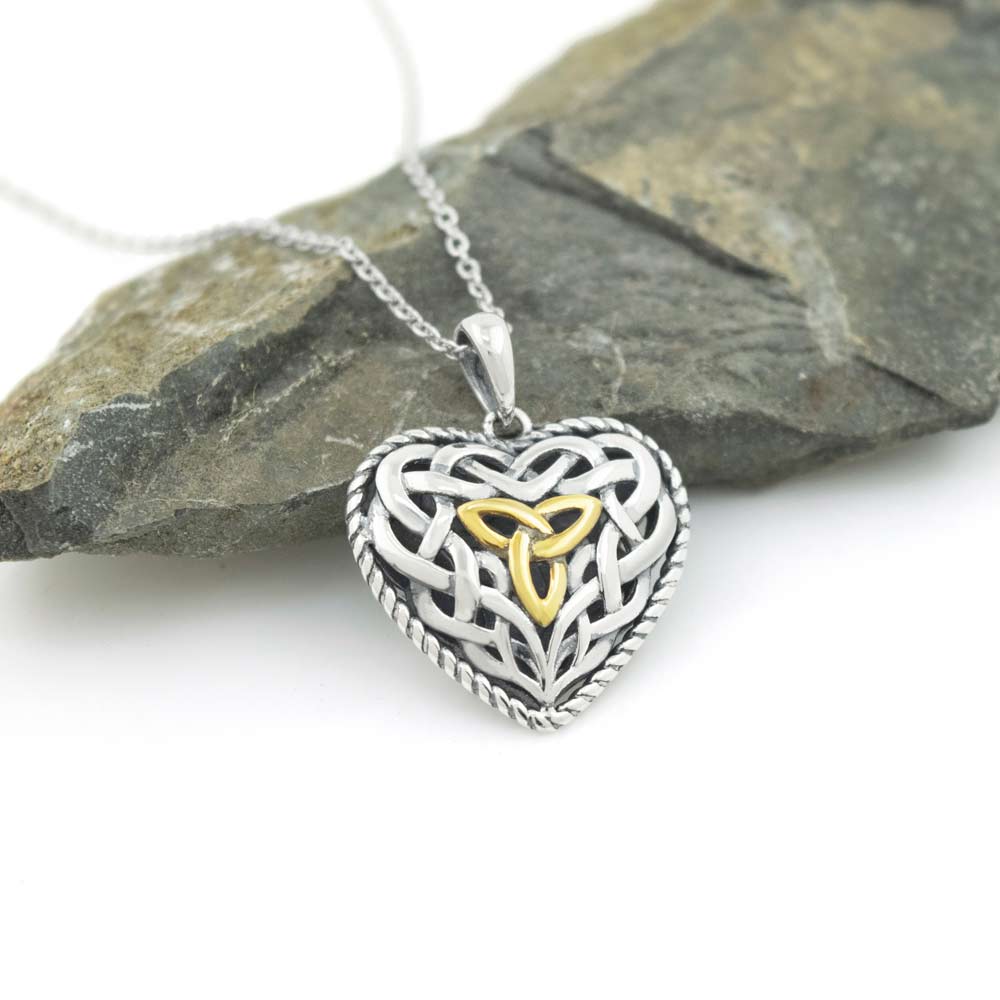 Heart Necklace with Gold Trinity Knotwork