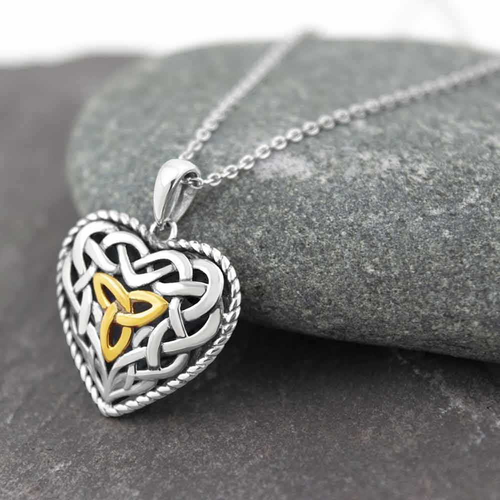 Heart Necklace with Gold Trinity Knotwork